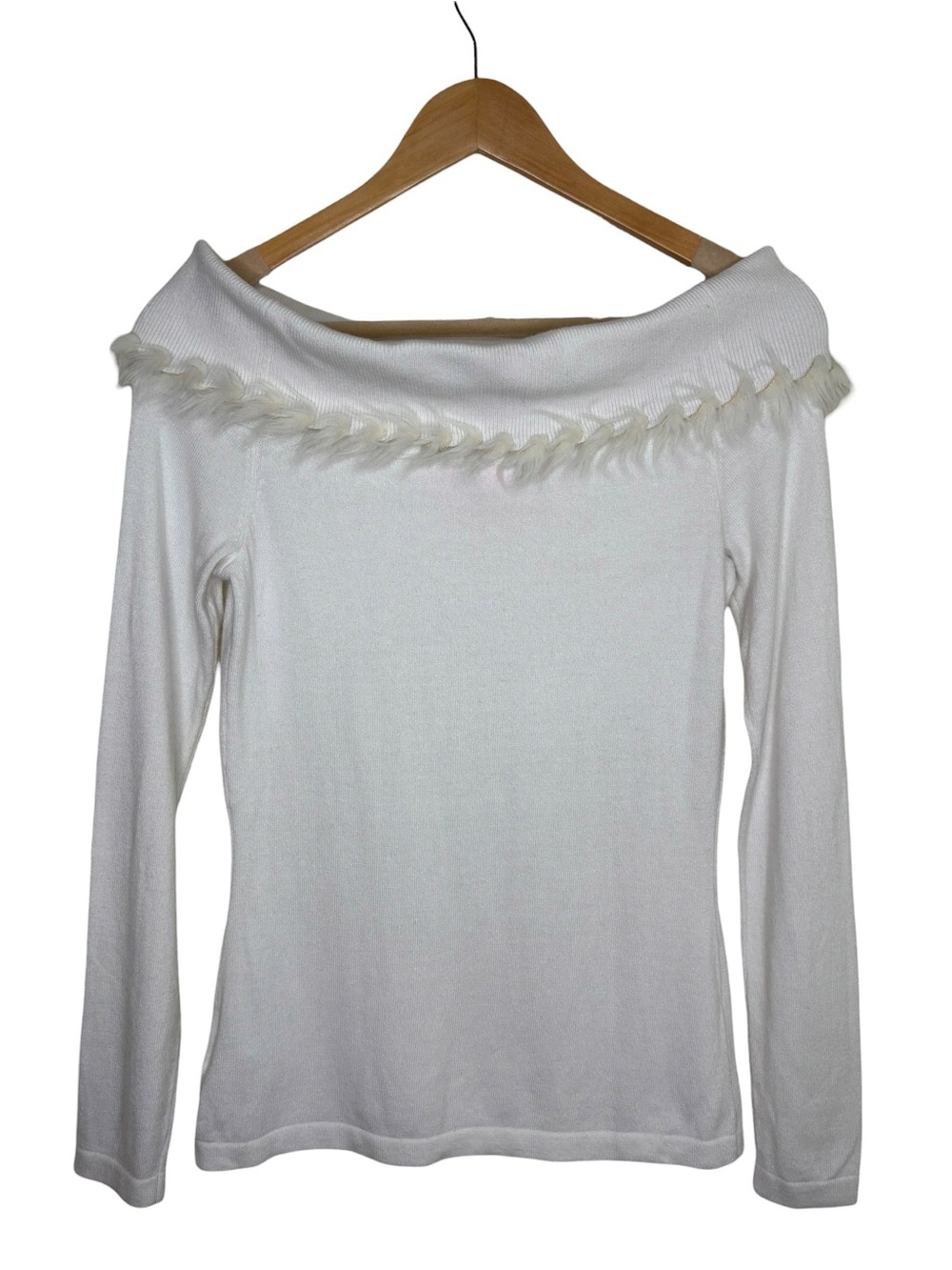 Lilly Pulitzer sweater Alira white off the shoulder fur tufted cowl size small